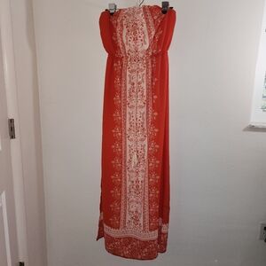 Lush Strapless Maxi Dress in Red with White Print